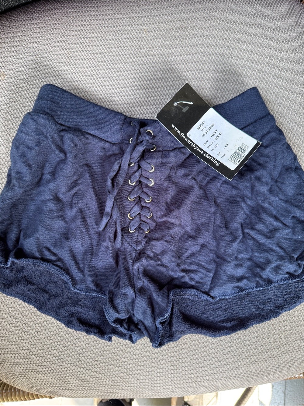 Flowers by Zoe Navy Lace-Up Knit Shorts